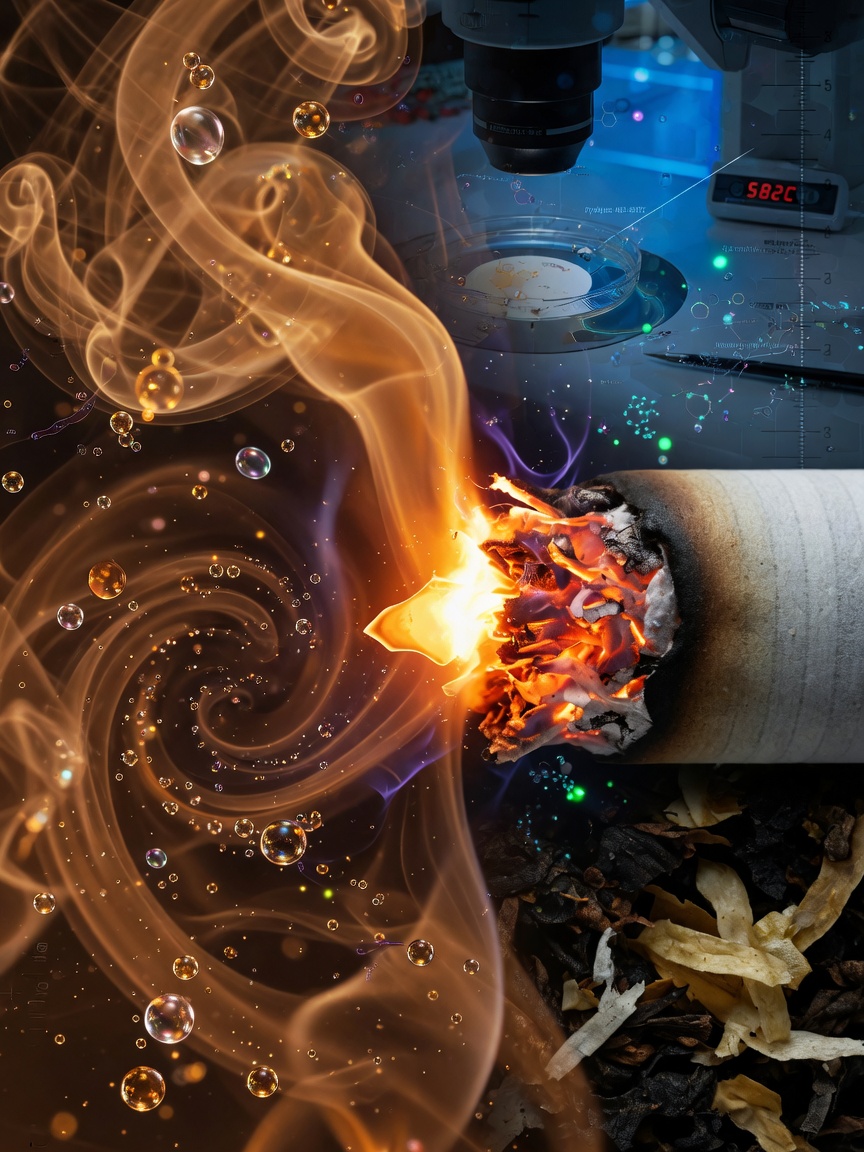 En thermographie infrarouge, la température du brasier de la cigarette oscille violemment entre 650 °C et 920 °C selon la fréquence d'aspiration